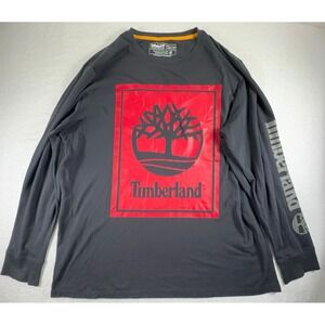 Timberland‎ Organic Shirt Men's XXL 2XL Black Red Graphic Logo Classic Long Crew